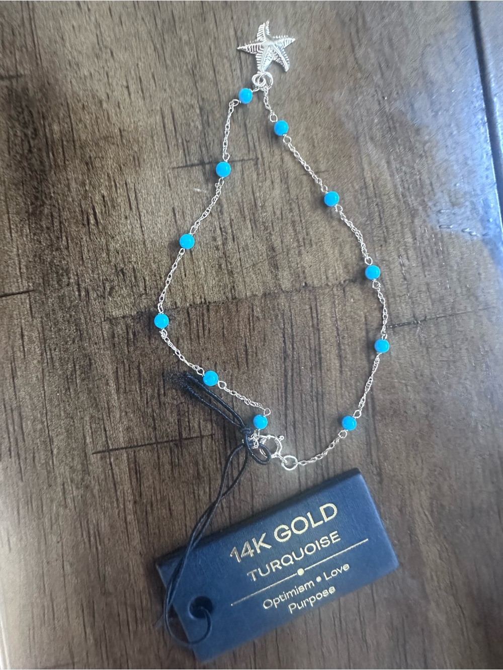 14K Gold Turquoise Star Charm Bracelet - Turquoise
